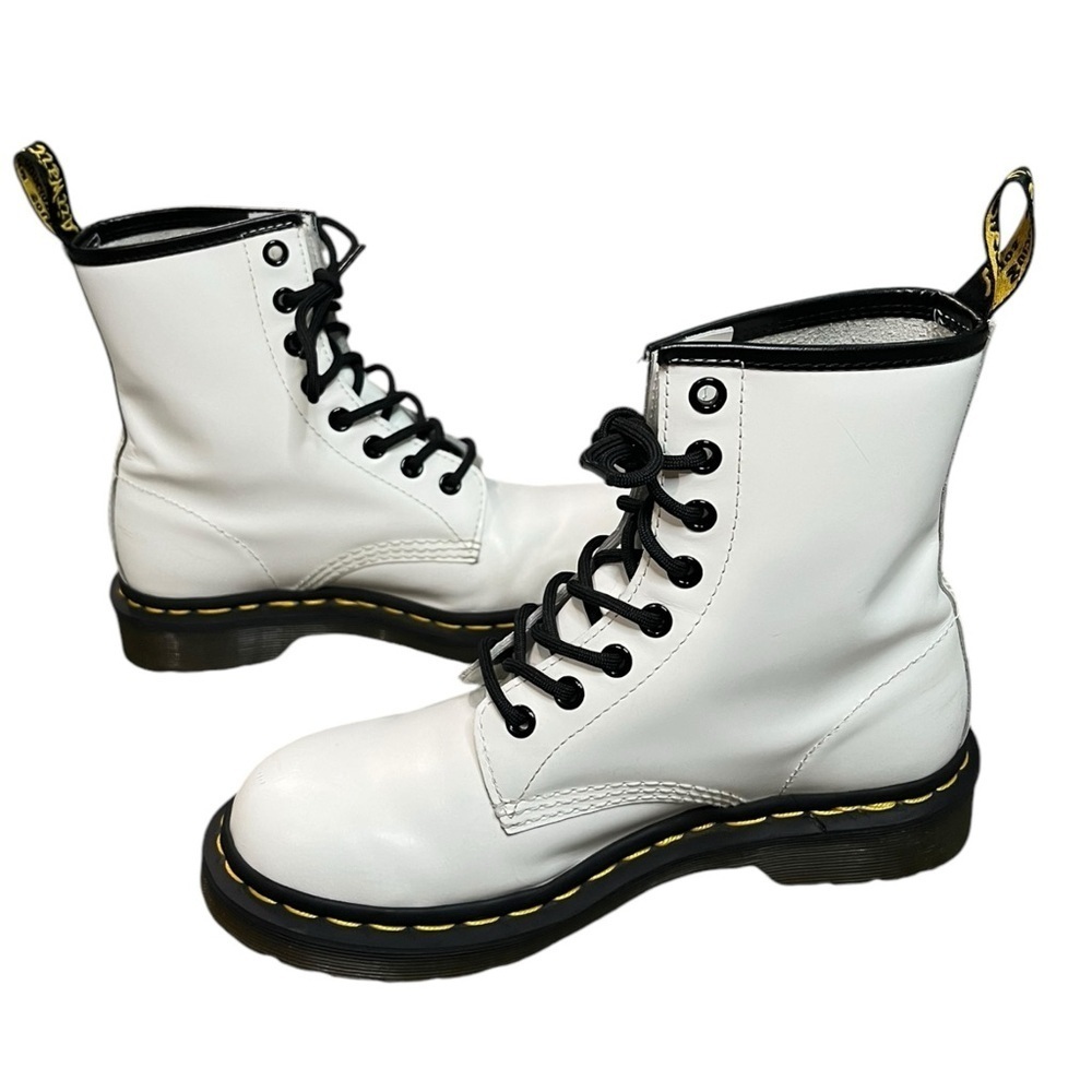 Doc Martens The Original White Patent Leather Lace Up Combat Boots